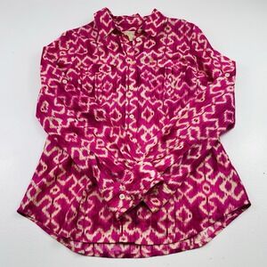 Michael Kors Women's Blouse Medium Pink‎ Button Down Gold Details Office Casual
